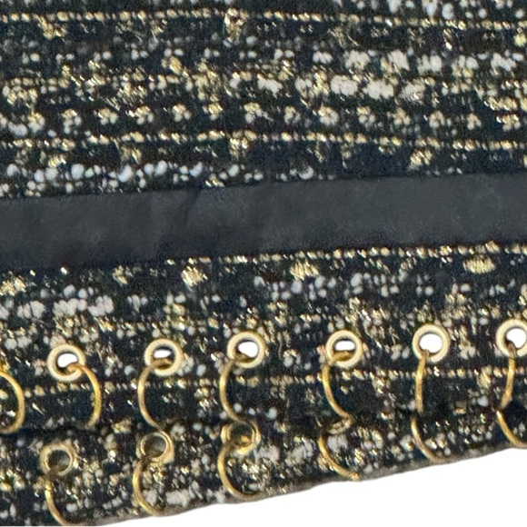 RAMY BROOK Rhonda Tweed Zip-Front Mini Skirt Gold Zipper Hardware Size 8 Black - Picture 13 of 15